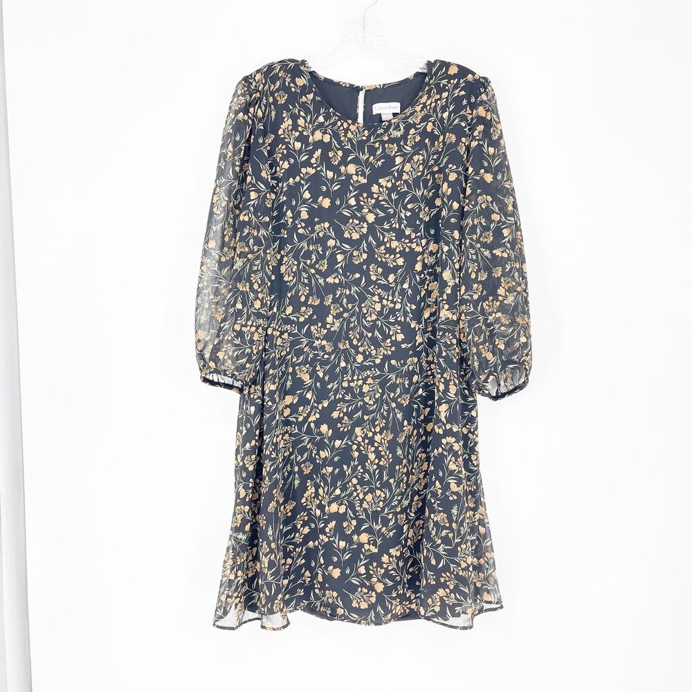 Calvin Klein Long Sleeve Floral Black Dress Size 14